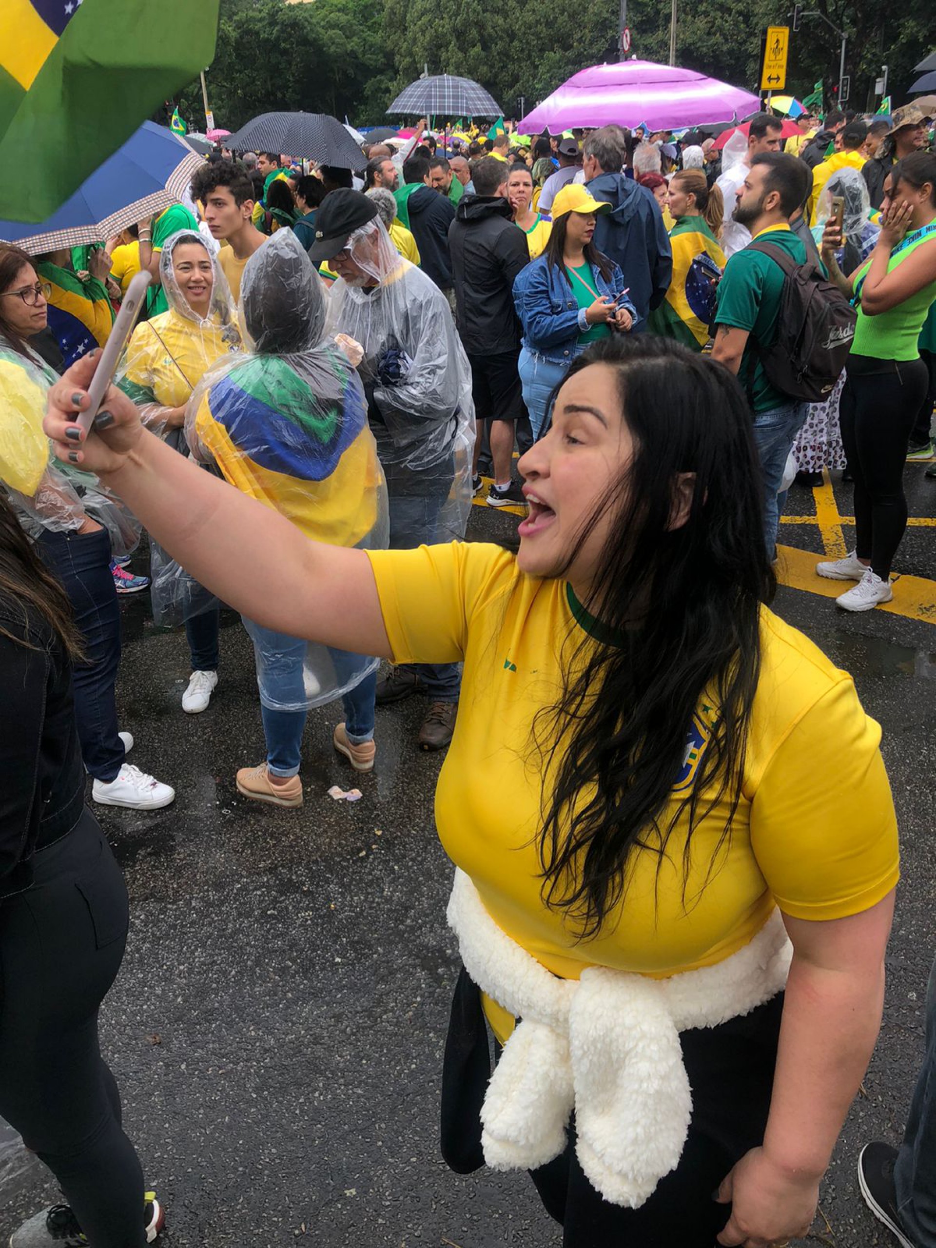 A farmacêutica Joana Darc, de 42 anos, foi ao ato para se manifestar contra o resultado das eleições - Pedro Medeiros/Agência O Dia