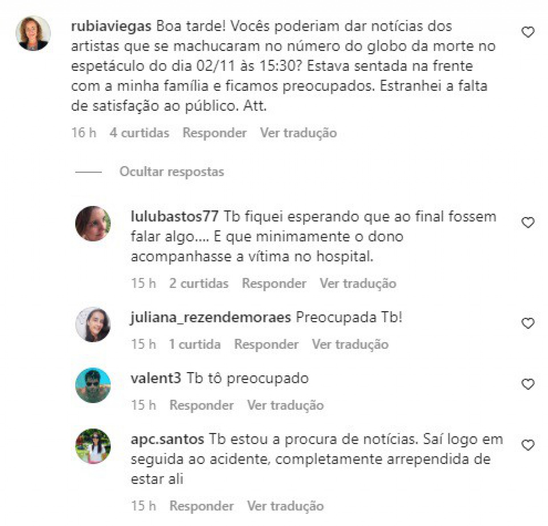 Espectadores do show, que presenciaram a queda do motociclista, reclamaram nas redes sociais da falta de posicionamento do Reder Circus - Reprodução / Instagram