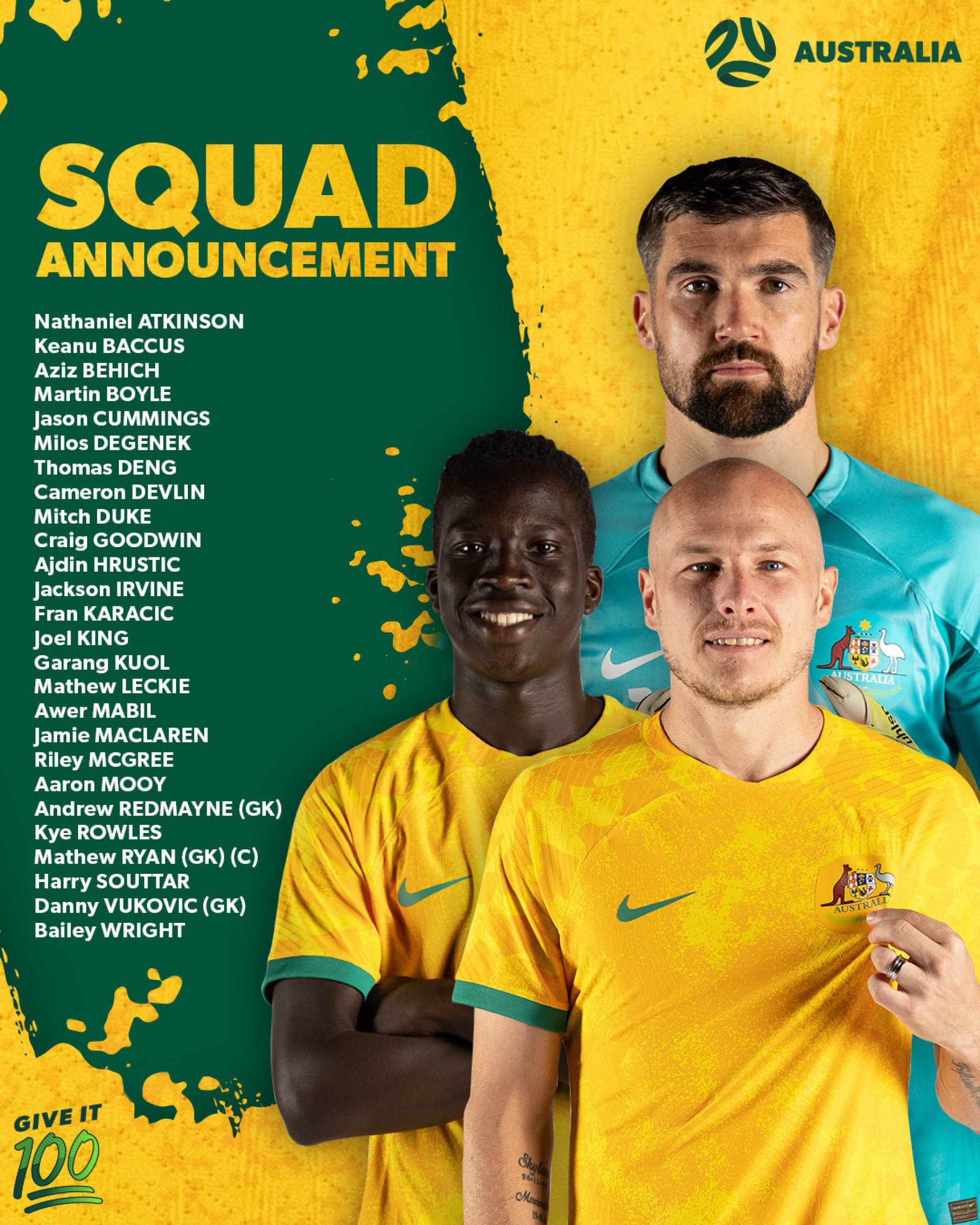 Foram revelados os 26 jogadores da sele&ccedil;&atilde;o australiana para a Copa do Mundo do Catar