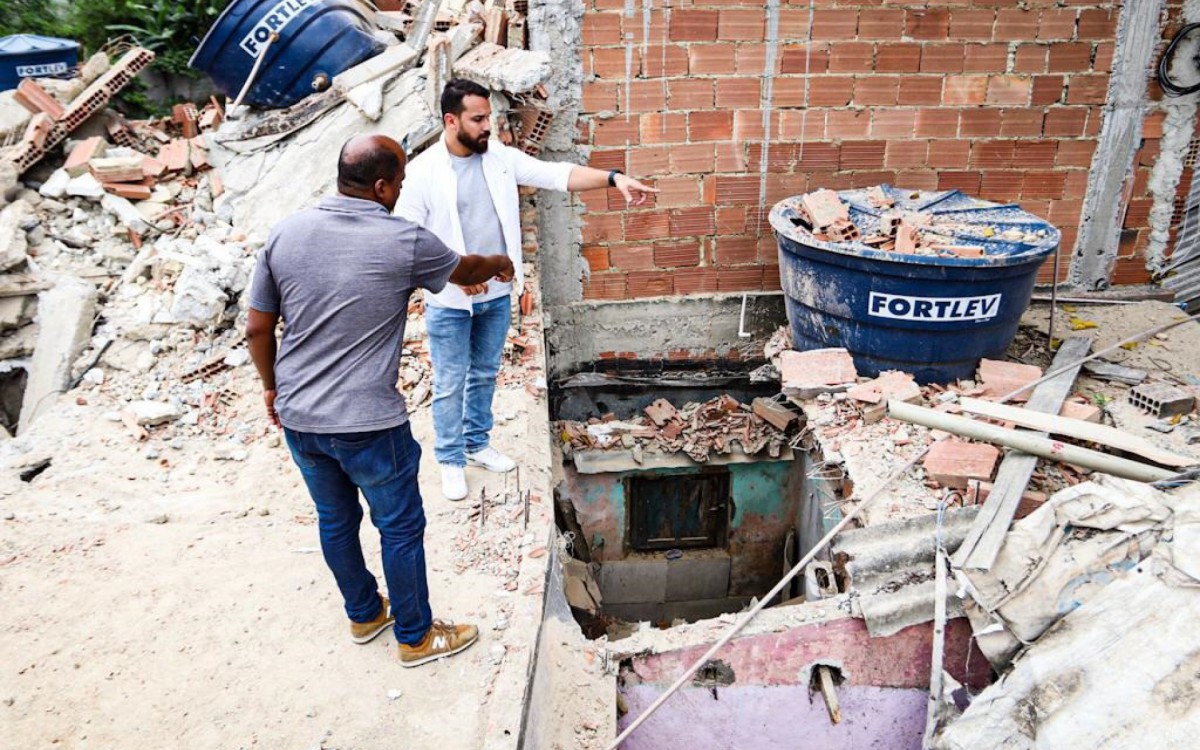 T&eacute;cnicos da Prefeitura visitaram a &aacute;rea do desabamento