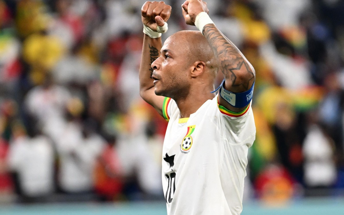 Andr&eacute; Ayew marcou o primeiro gol de Gana contra Portugal