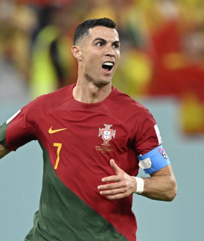 O atacante # 07 de Portugal, Cristiano Ronaldo, gesticula durante a partida de futebol do Grupo H da Copa do Mundo do Catar 2022 entre Portugal e Gana no Estádio 974 em Doha em 24 de novembro de 2022.
PATRICIA DE MELO MOREIRA / AFP