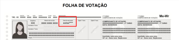 Modelo de caderno de votação disponível no site do TSE. Ano de nascimento não é registrado - Reprodução