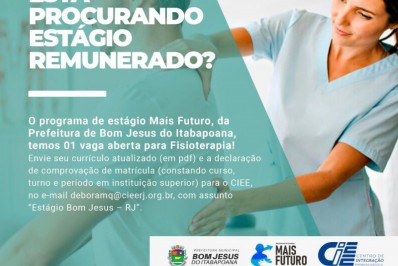 Estágio Mais Futuro oferece uma vaga para Fisioterapia, com bolsa-auxílio de R$ 700,00 por mês