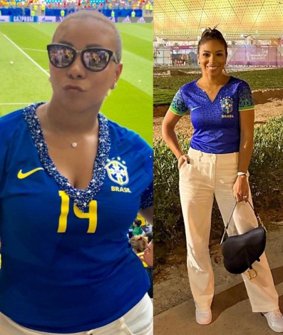 Antes e depois: Belle Silva na Copa do Mundo de 2018 e, ao lado, na Copa do Catar