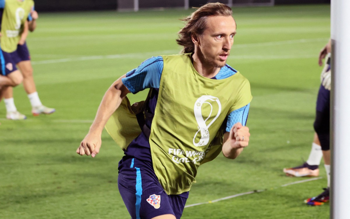 Croatia's midfielder #10 Luka Modric takes part in a training session at the Al Erssal Training Site 3 in Doha, on December 8, 2022, the eve of the Qatar 2022 World Cup quarter final football match between Brazil and Croatia.
JACK GUEZ / AFP - JACK GUEZ / AFP