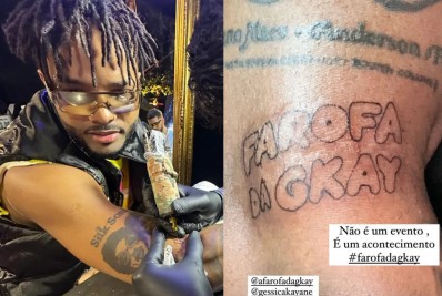 Funkeiro Zaac tatua 'Farofa da Gkay' no braço após o fim do evento