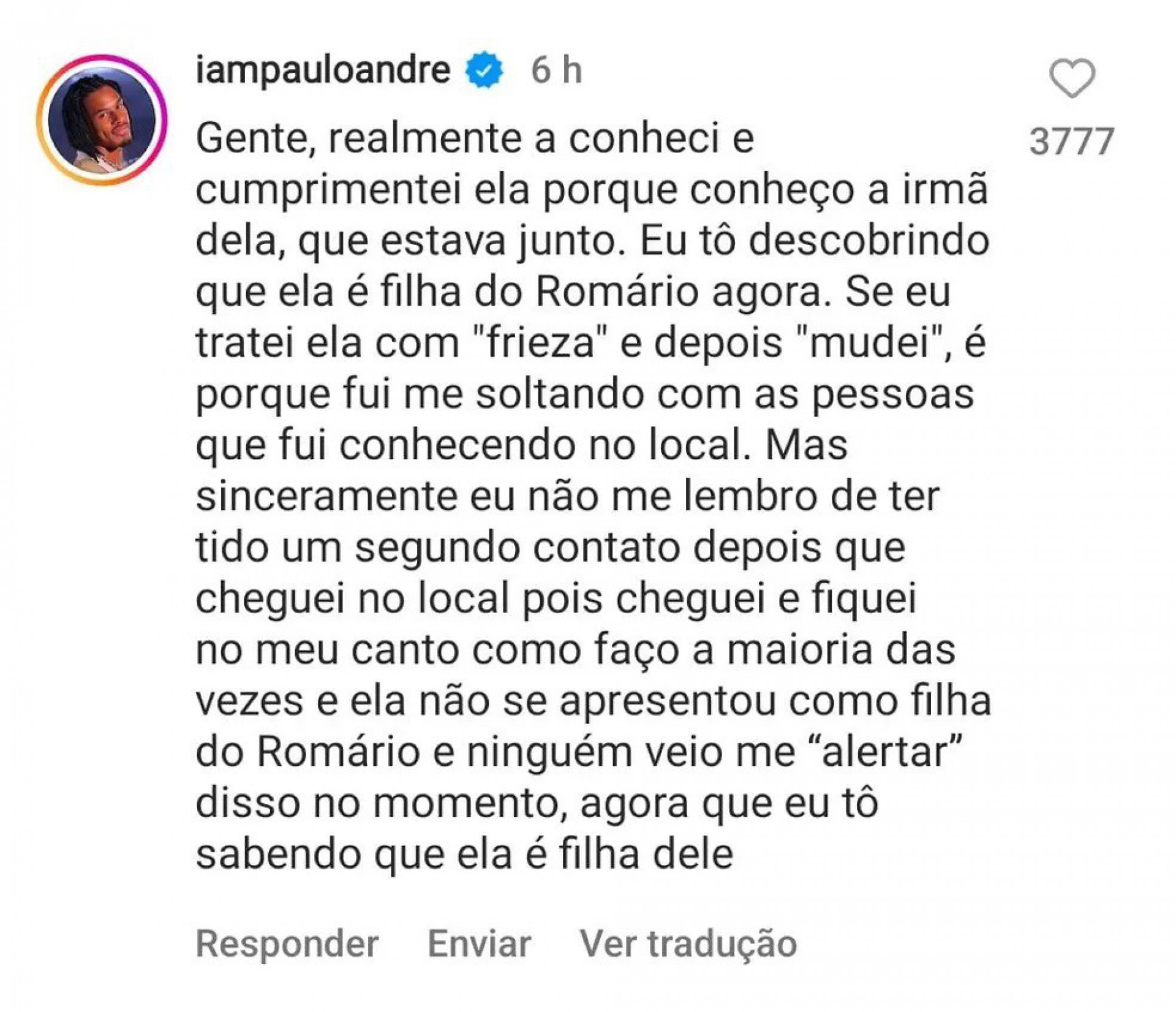 Ex-BBB Paulo André se defende das acusações de Dada Favatto - Reprodução Internet
