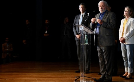Brazil's President-elect Luiz Inacio Lula da Silva speaks during a press conference at the transitional government building in Brasilia, on December 9, 2022. President-elect Luiz Inácio Lula da Silva revealed on Friday the main names of his future government, including former Sao Paulo mayor Fernando Haddad as the Economy Minister and former Minister Mauro Vieira for Foreign Affairs.
EVARISTO SA / AFP - EVARISTO SA / AFP