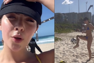 De biquíni, Jade Picon exibe o corpão em primeira aula de futevôlei