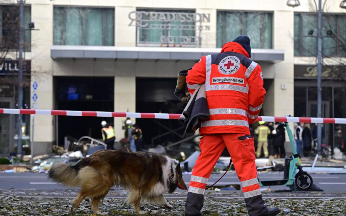 Cães de resgate vasculharam o prédio em busca de possíveis desaparecidos - John MACDOUGALL/AFP