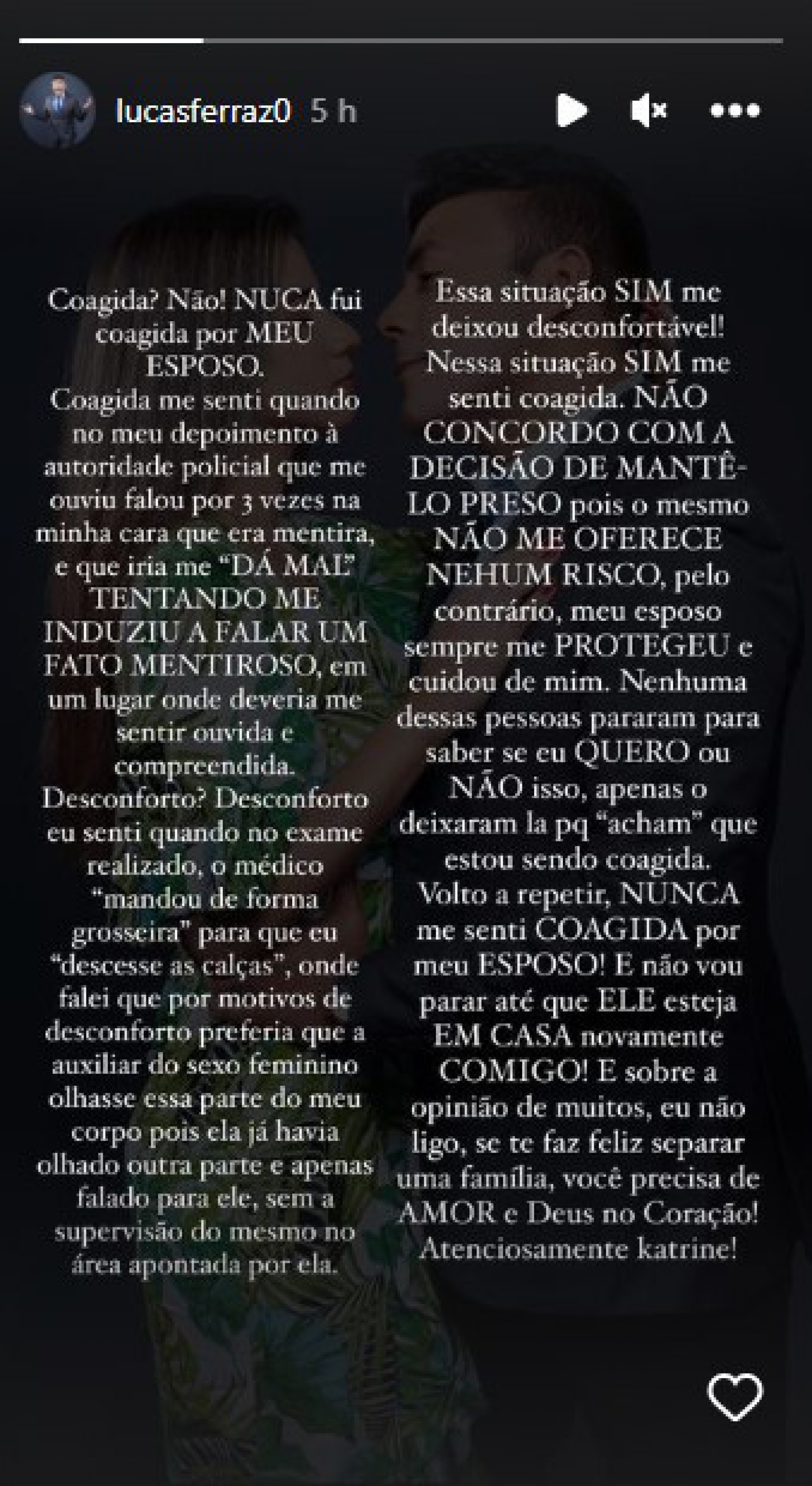 Nota de esclarecimento de Katrine - Reprodução Internet