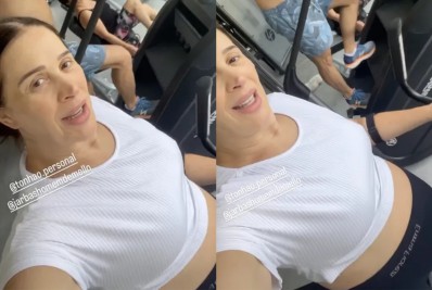 Grávida, Claudia Raia malha de cropped e ostenta barrigão de sete meses