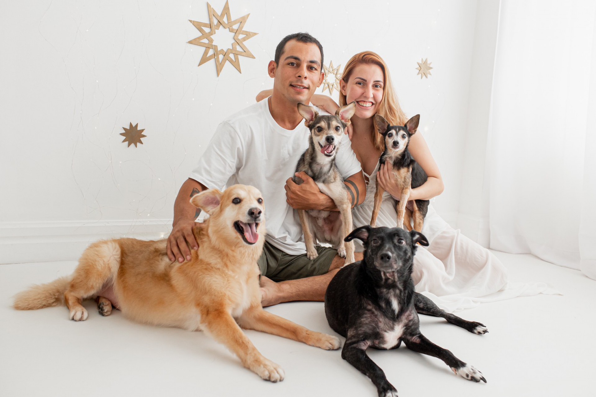 Dominique tem quatro c&atilde;es que sofrem com o barulho dos fogos - Arquivo Pessoal/ L.A.Foto Est&uacute;dio