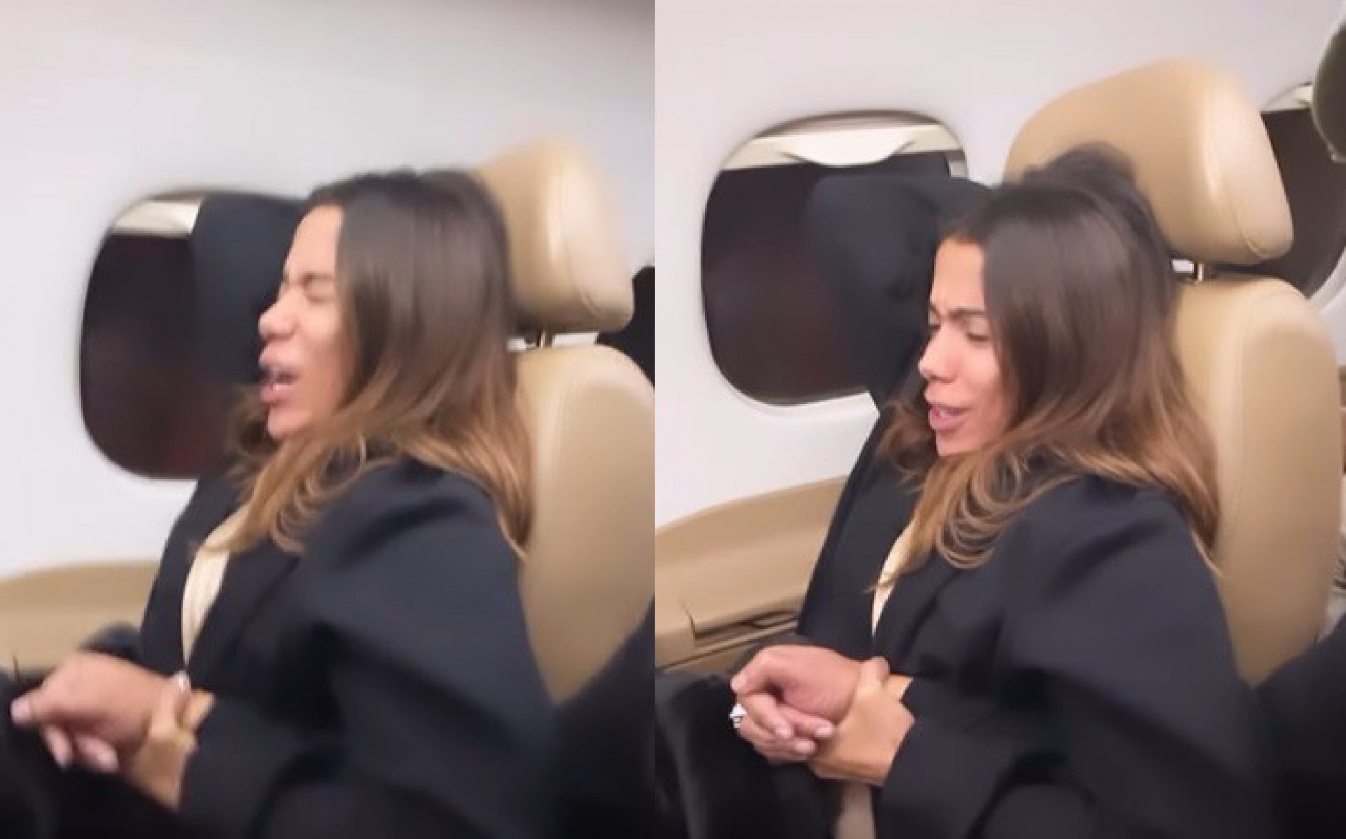 Anitta se assusta com turbulência em voo - Reprodução de vídeo
