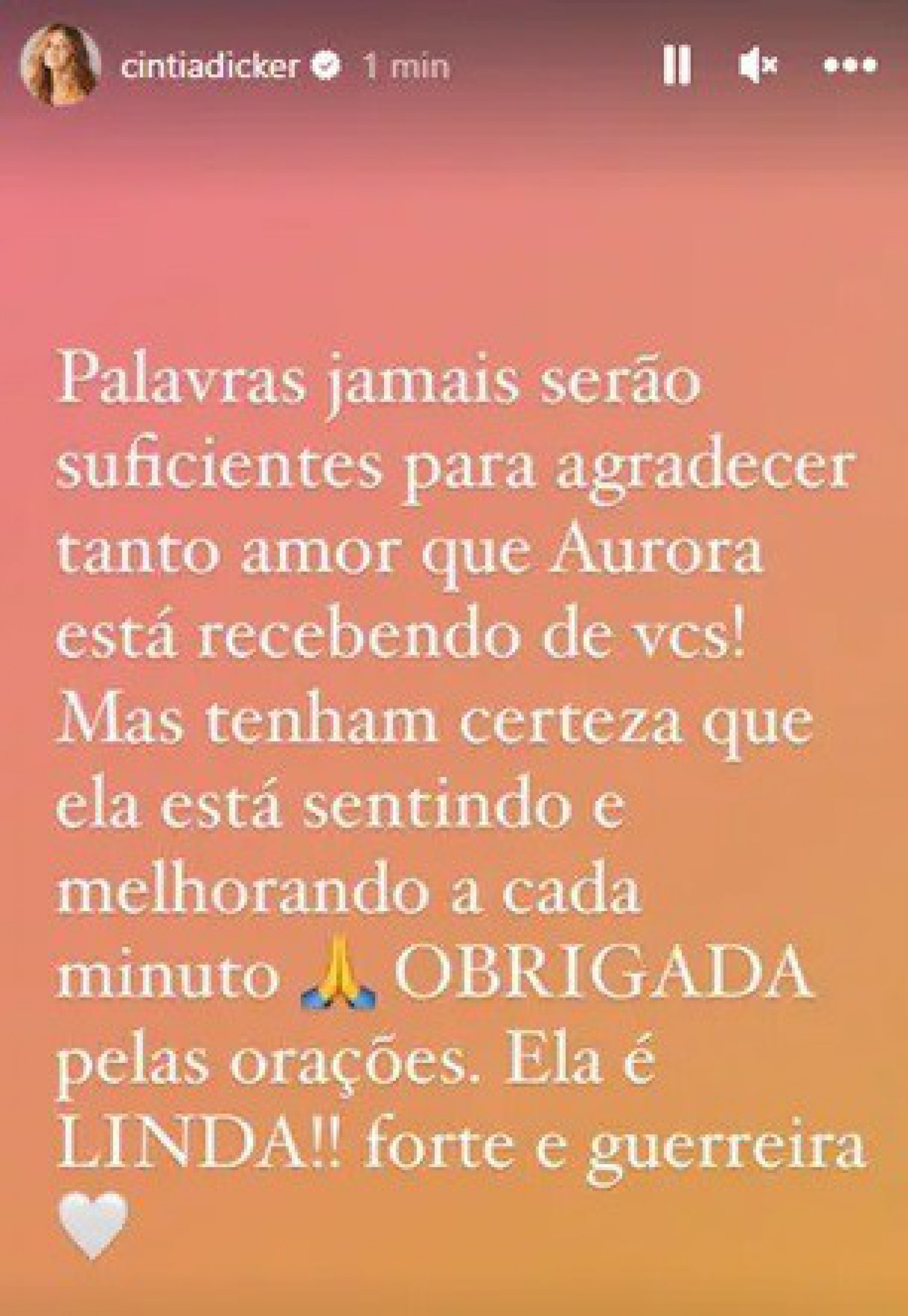 Cintia Dicker fala sobre o estado de saúde da filha, Aurora - Reprodução do Instagram