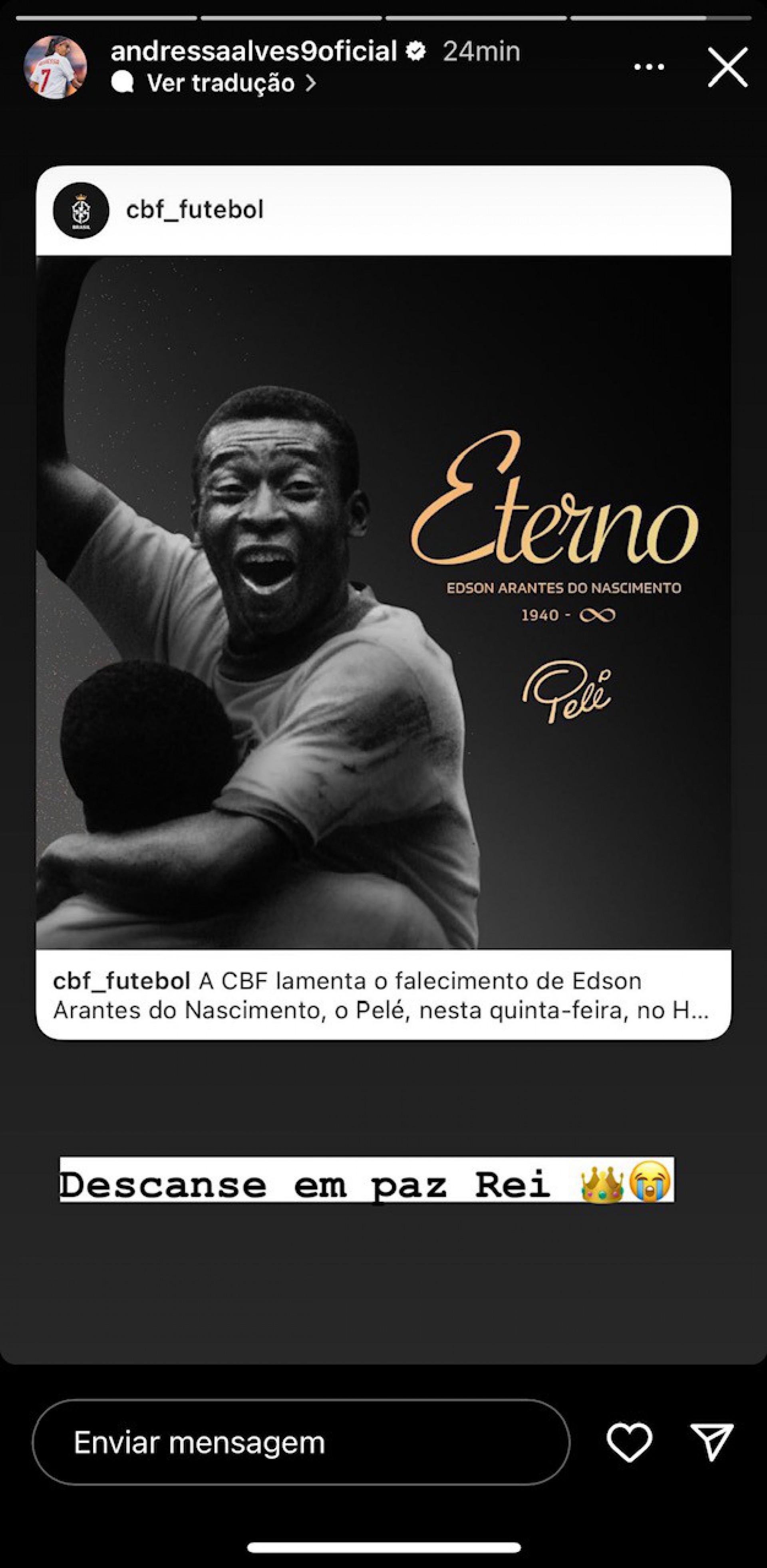 Pel&eacute; &eacute; homenageado por Andressa Alves - Reprodu&ccedil;&atilde;o