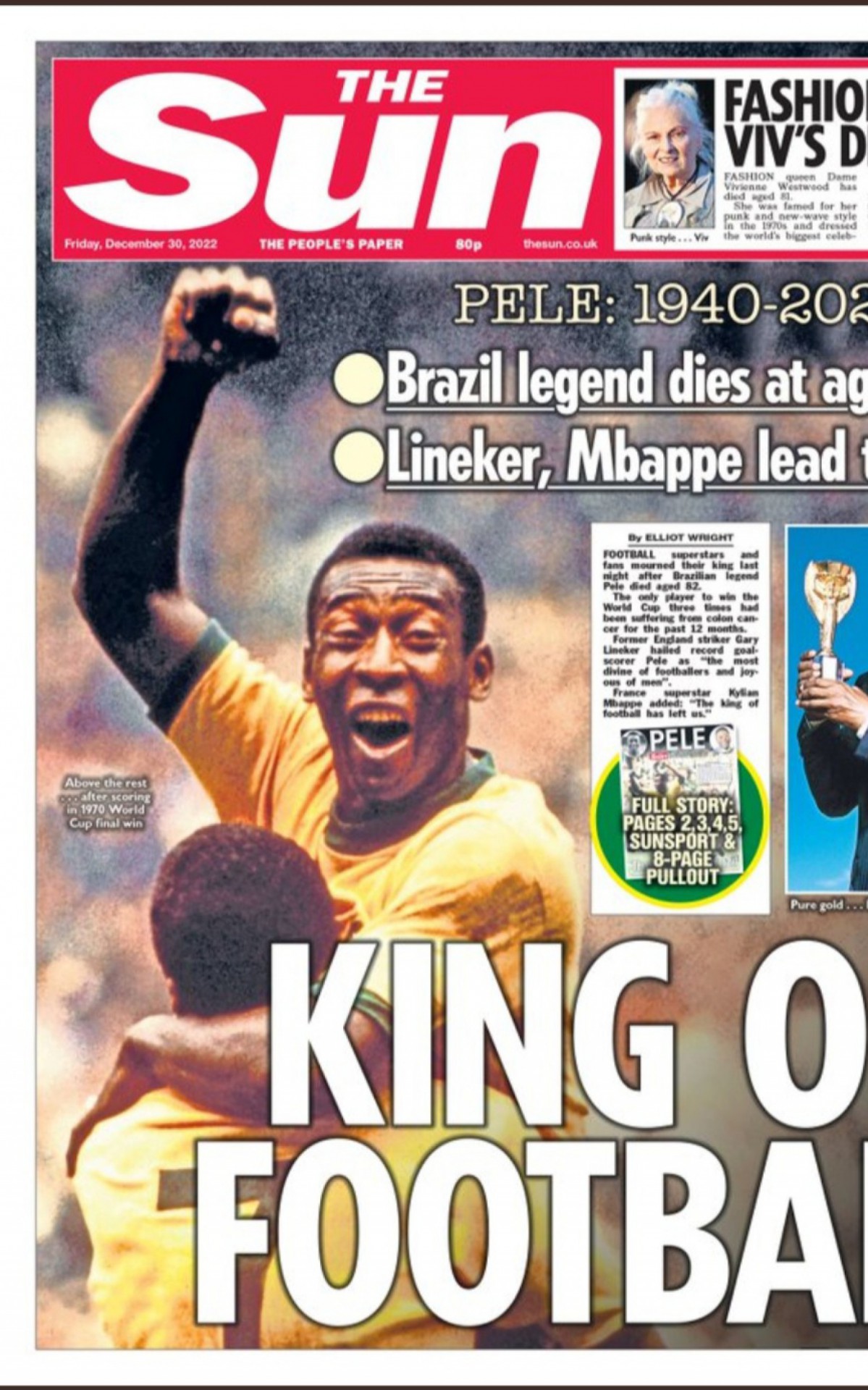 O ingl&ecirc;s 'The Sun' cravou: 'Rei do Futebol'