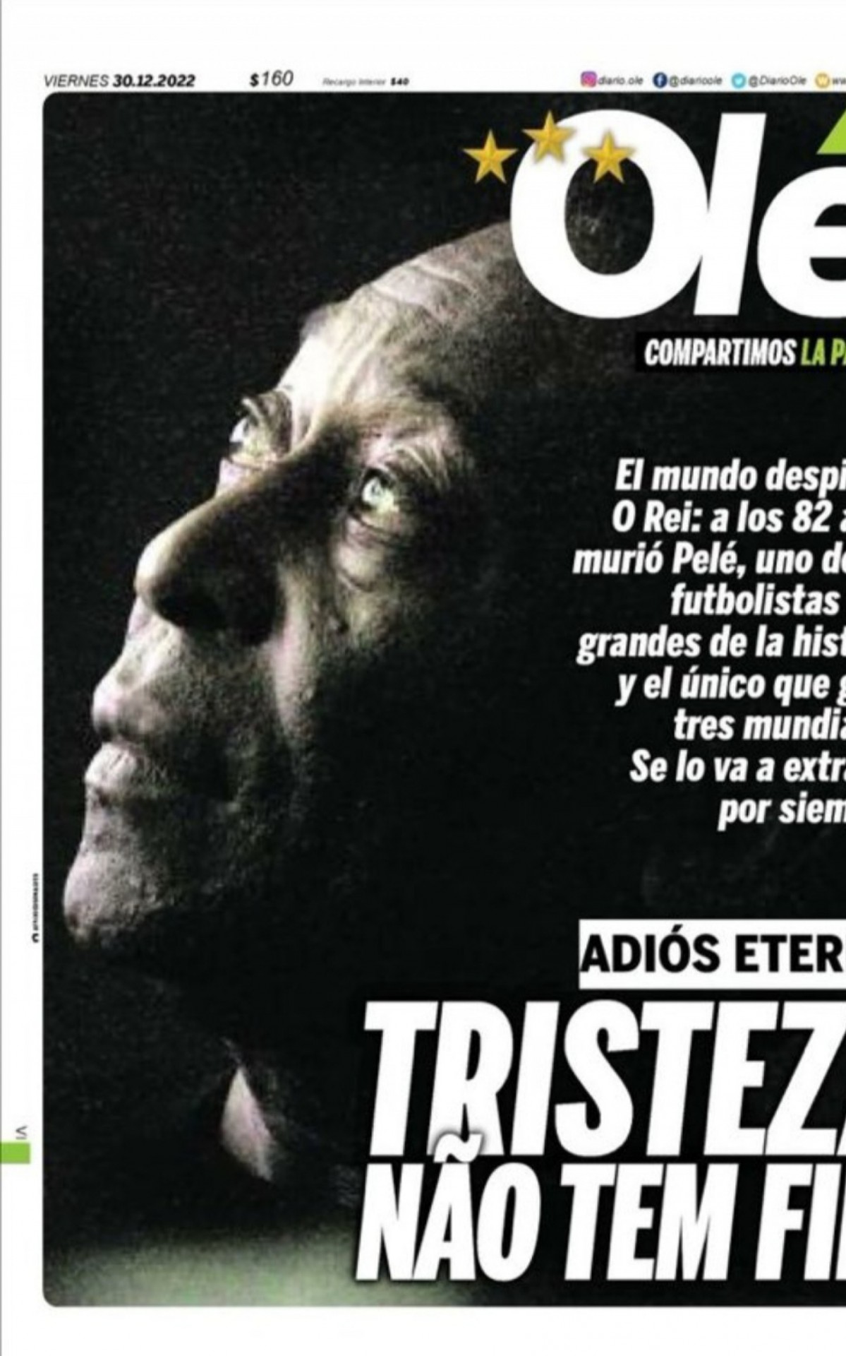 O argentino 'Ol&eacute;' publicou em portugu&ecirc;s: 'Tristeza n&atilde;o tem fim'