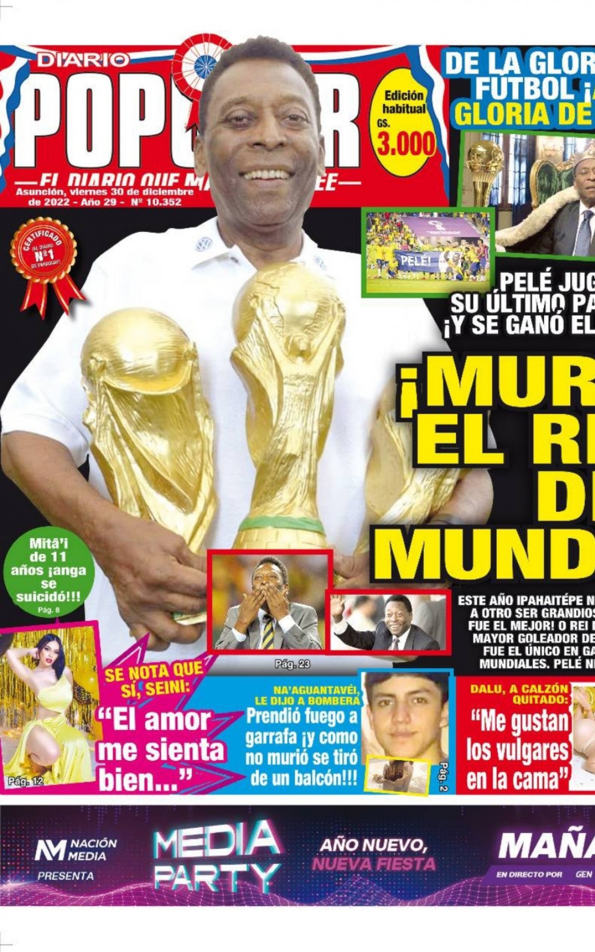 O paraguaio 'Di&aacute;rio Popular' publicou: 'Morreu o Rei do mundo'