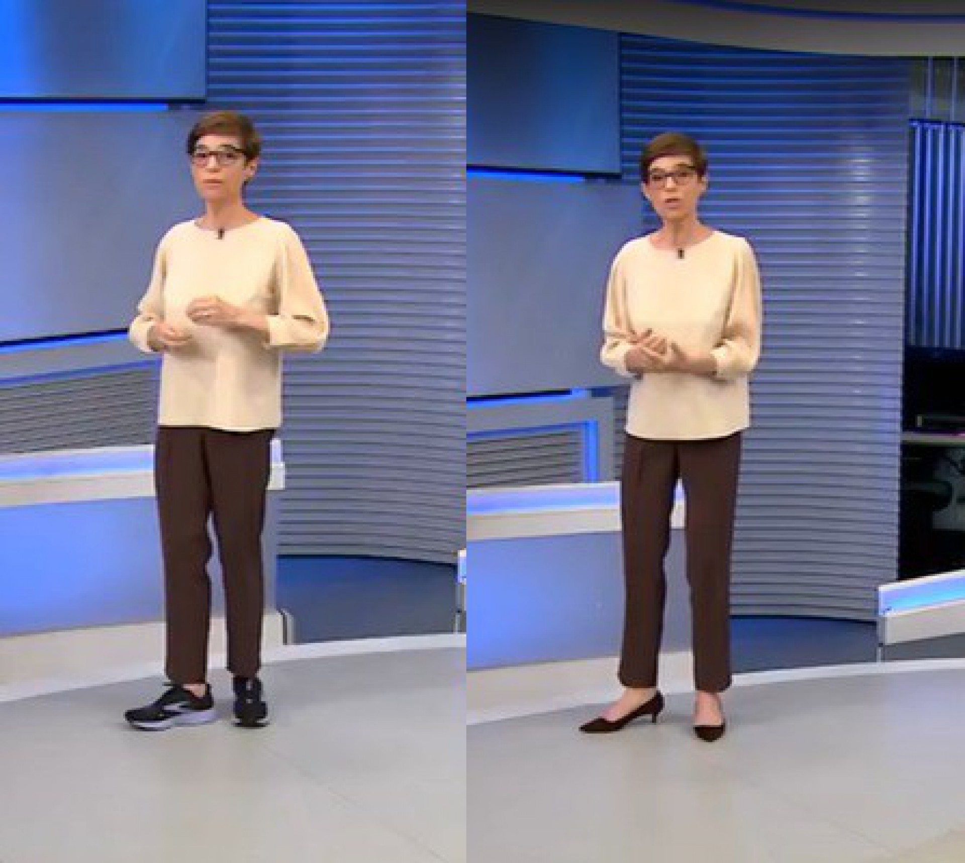Renata Lo Prete usa tênis durante o Jornal da Globo - Reprodução de vídeo / TV Globo