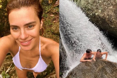 Carolina Dieckmann aproveita cachoeira com marido e filho: 'Natureza e amor'