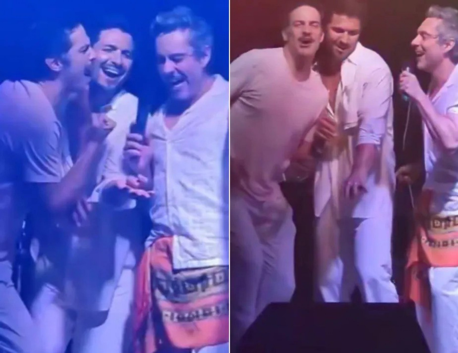 Mateus Solano, Romulo Estrela e Alexandre Nero cantaram juntos em festa de Réveillon no Rio - Reprodução da internet