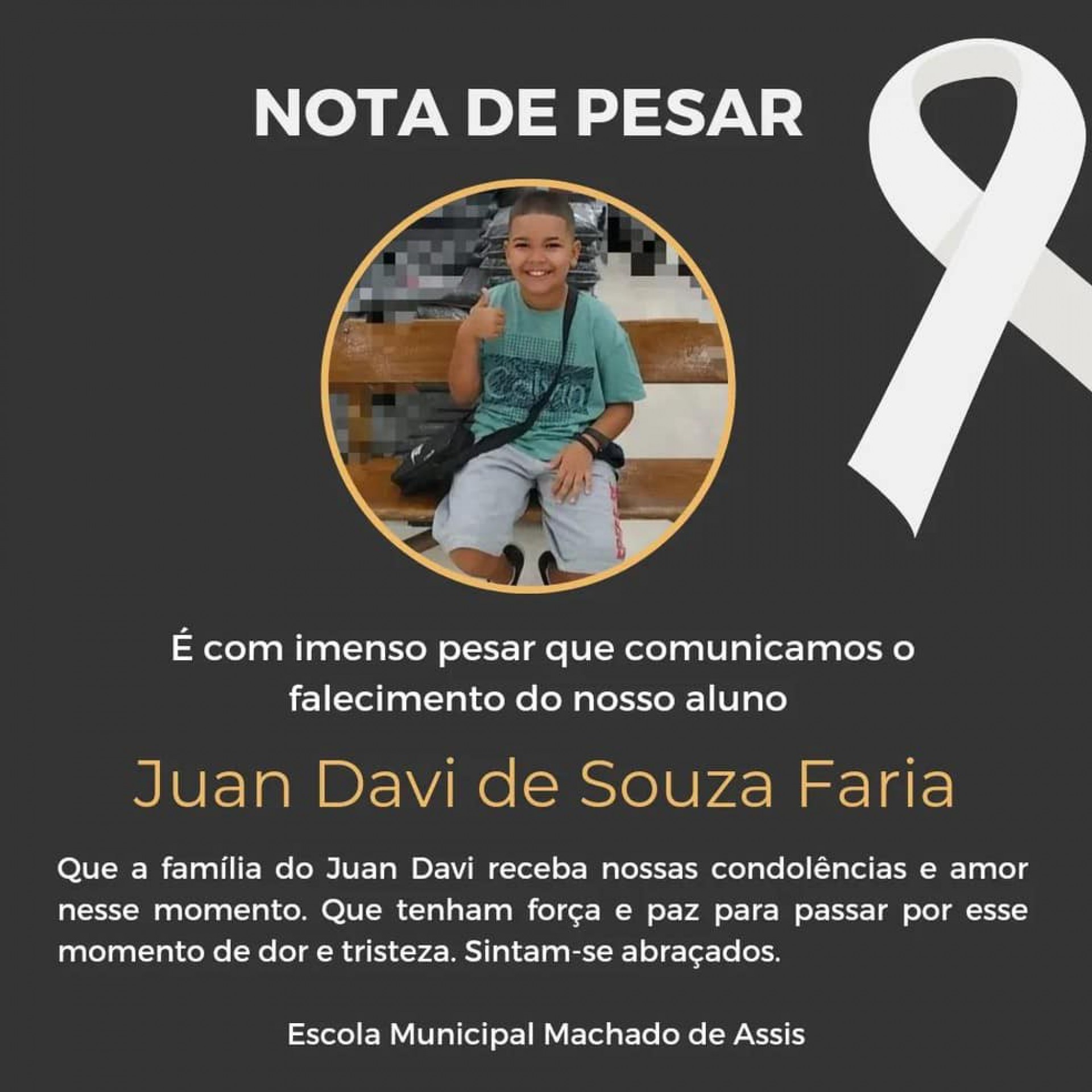 A escola em que Juan estudava lamentou a morte do menino - Rede Social