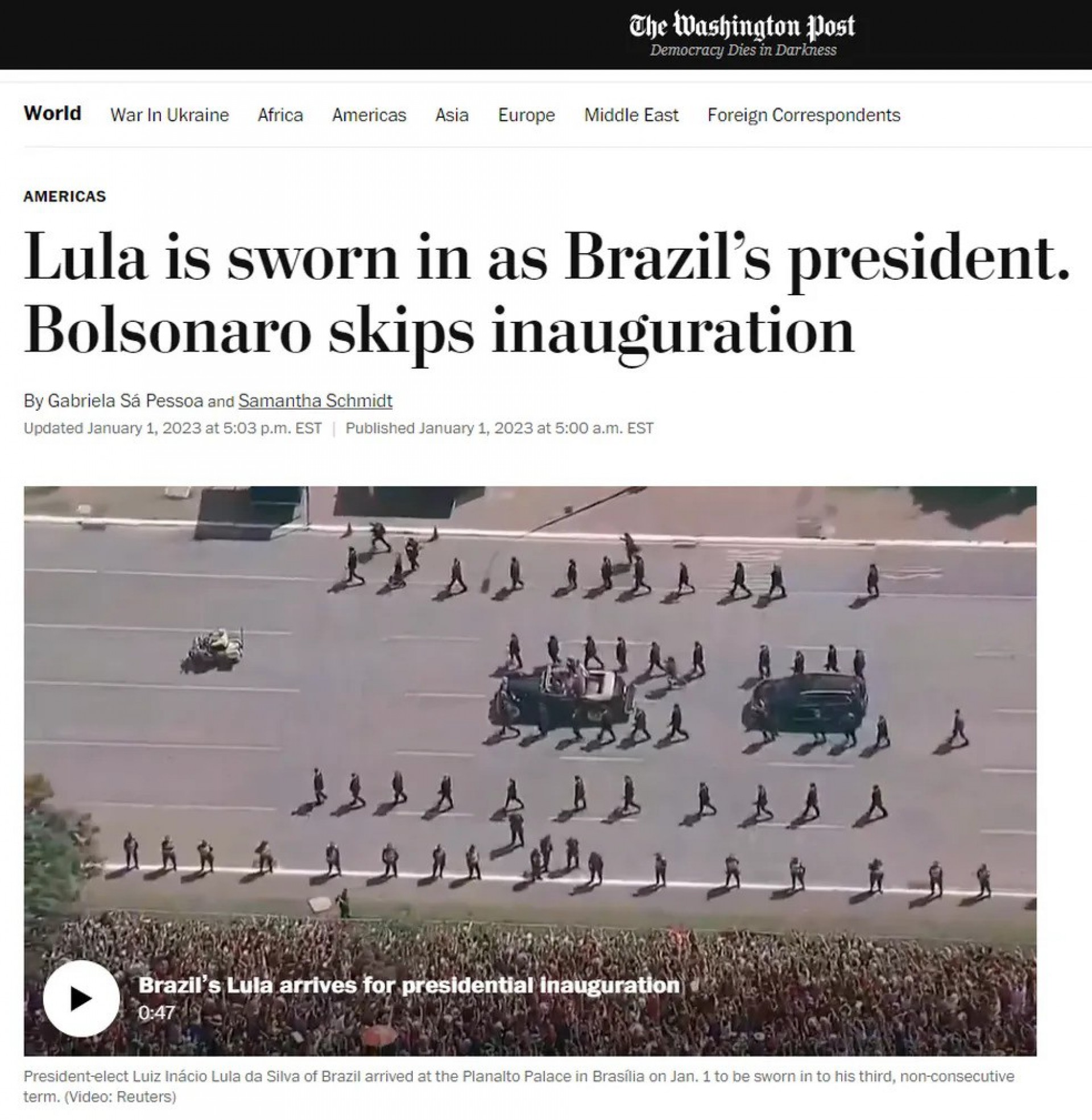 O 'The Washington Post' foi mais um veículo que pontou o 'sumiço' de Bolsonaro - Reprodução