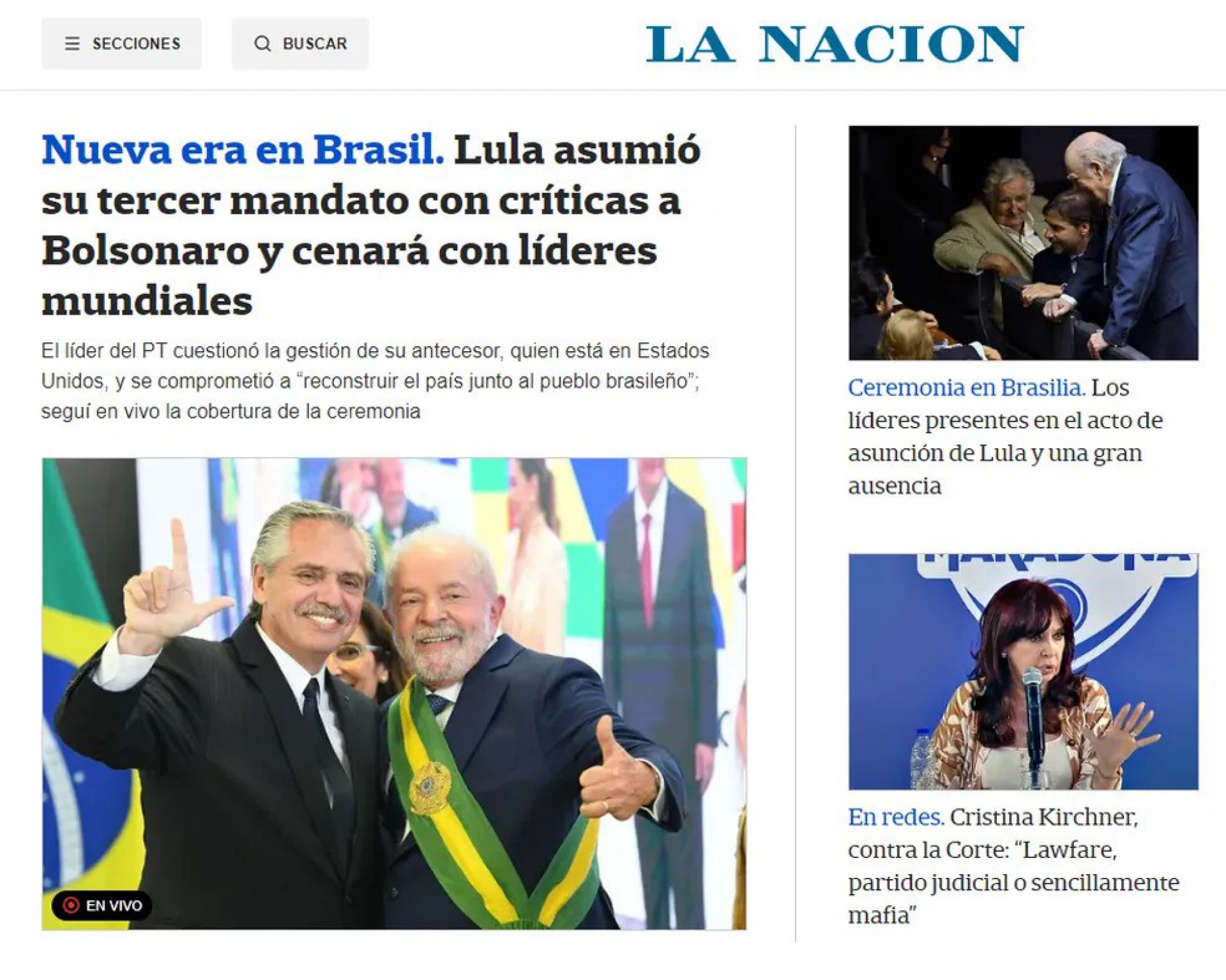 O argentino 'La Nacion' destacou as críticas de Lula ao governo Bolsonaro - Reprodução