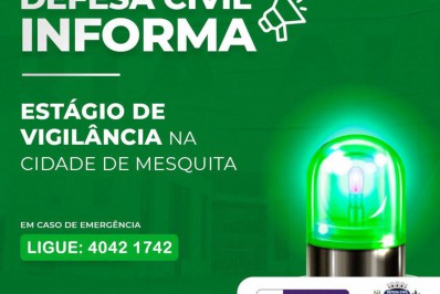 Defesa Civil de Mesquita alerta para previsão de pancadas isoladas de chuva nas próximas horas