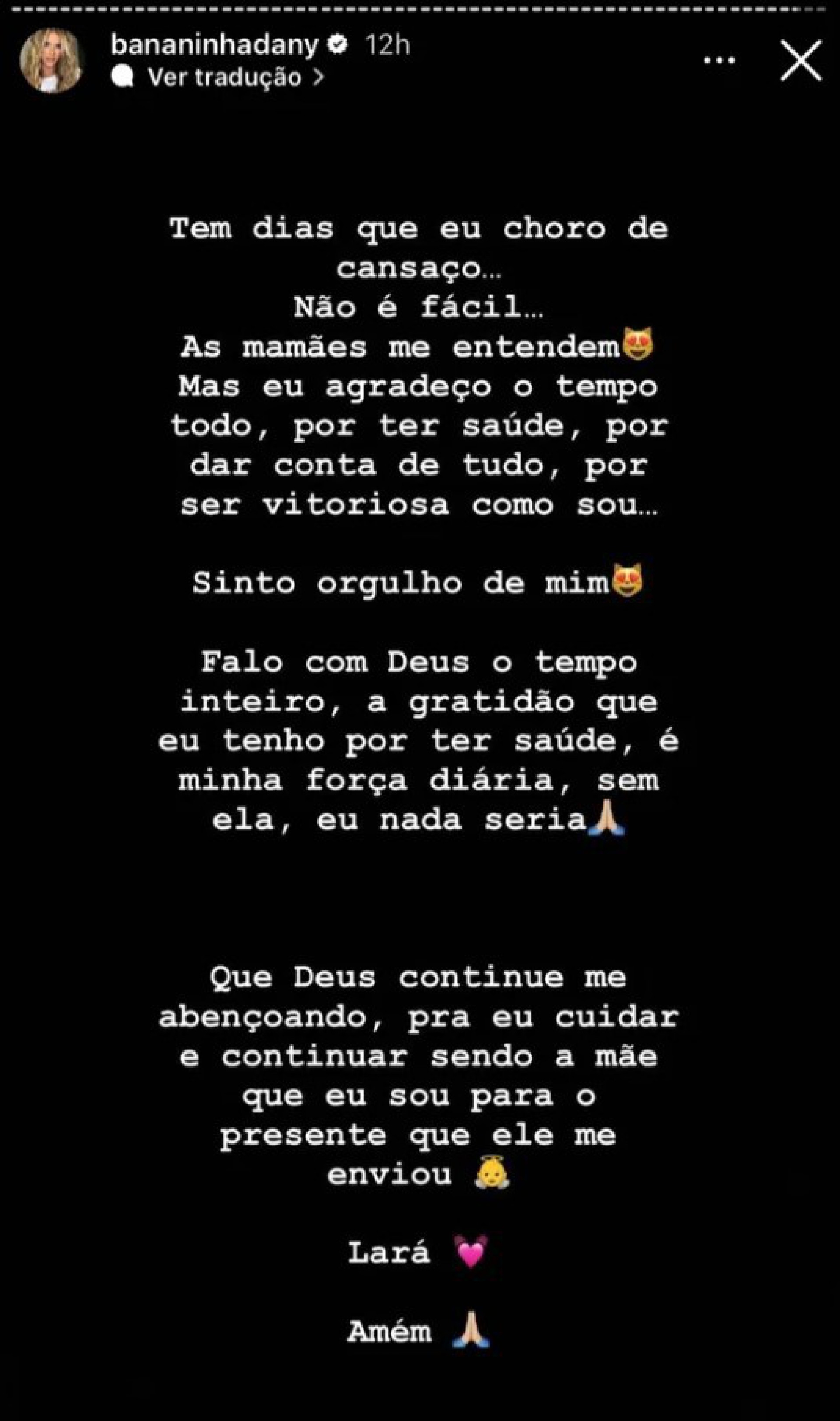 Dany Bananinha faz desabafo sobre a maternidade - Reprodução/Instagram