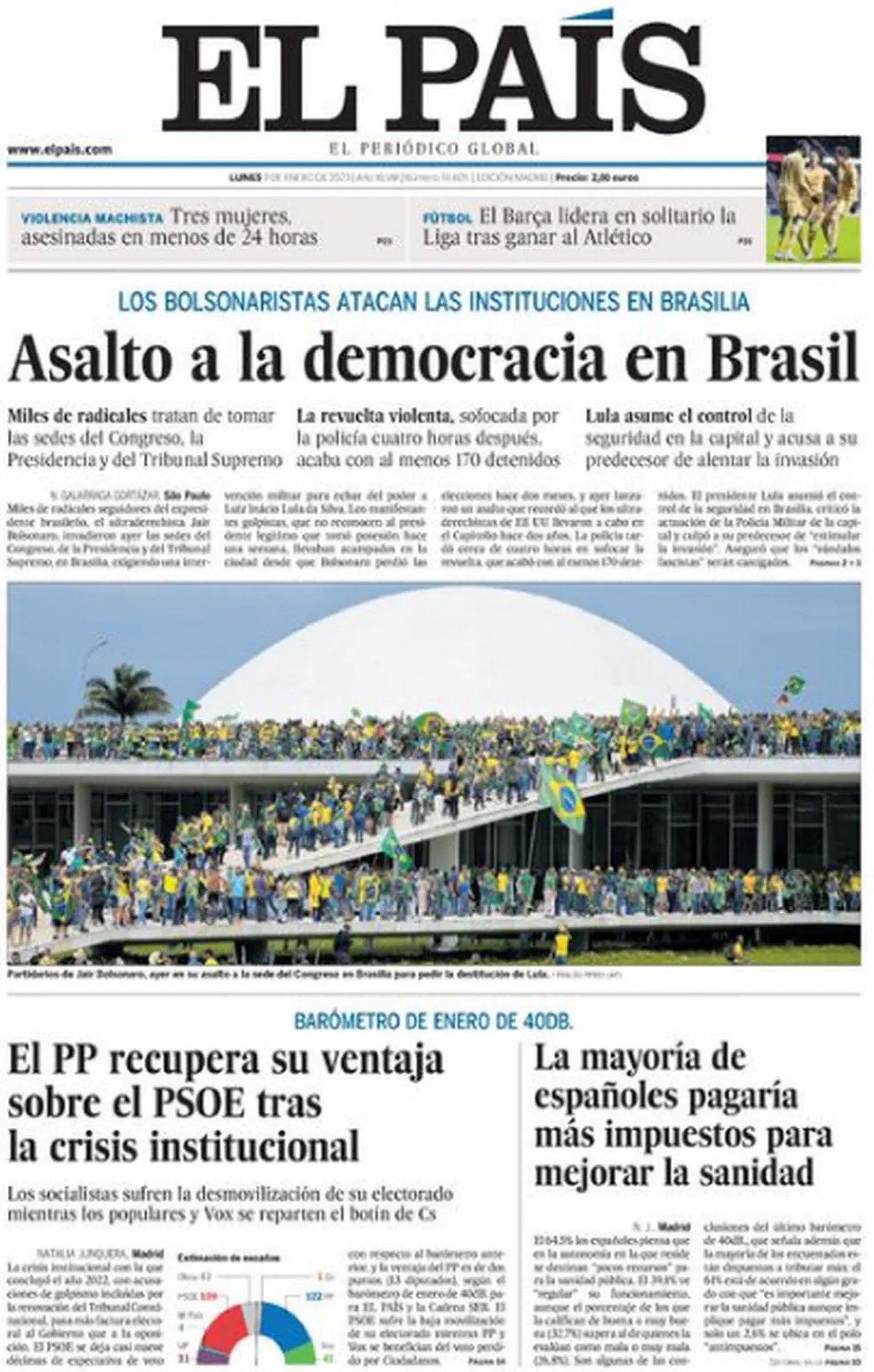 Capa do jornal El Pa&iacute;s - Reprodu&ccedil;&atilde;o
