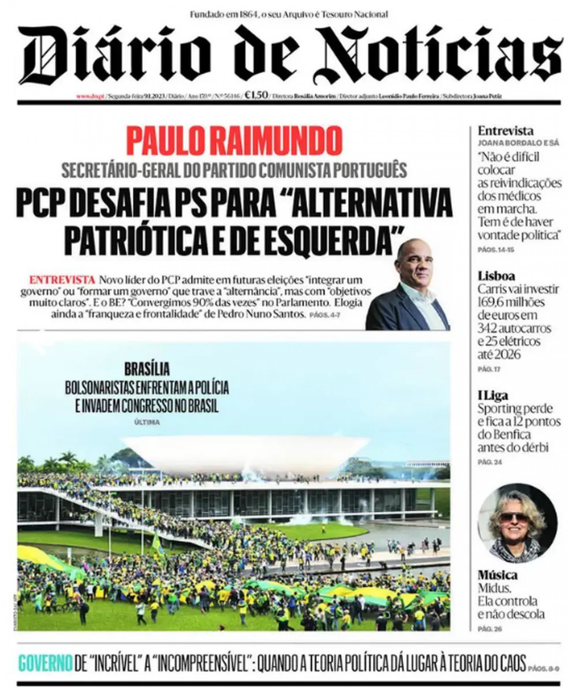 Capa do jornal Di&aacute;rio de Not&iacute;cias - Reprodu&ccedil;&atilde;o
