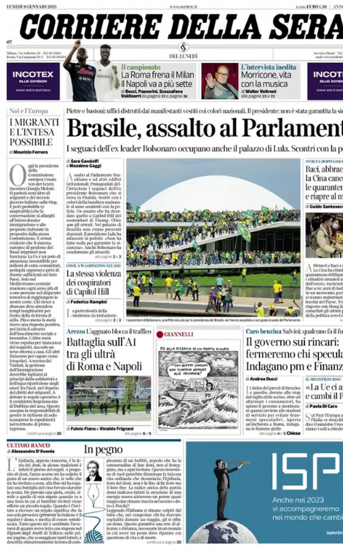 Capa do jornal Corriere Della Sera