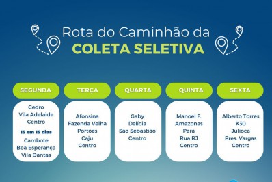 Meio Ambiente divulga novo calendário da Coleta Seletiva na cidade