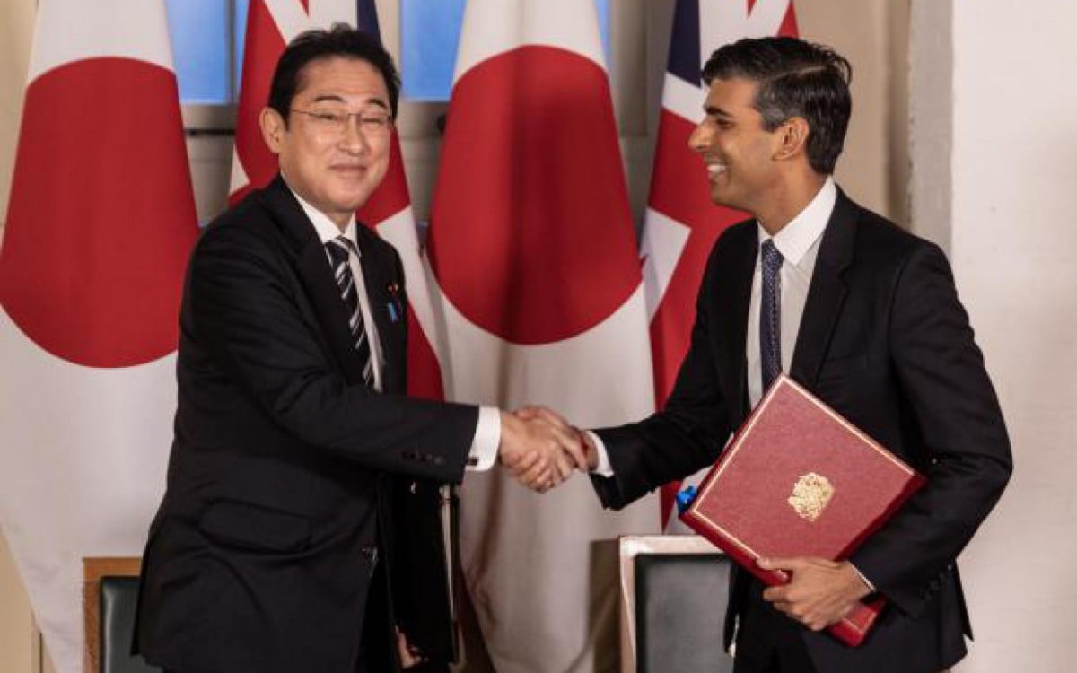 Rishi Sunak e Fumio Kishida assinaram o acordo nesta quarta na Torre de Londres - Reprodução: redes sociais