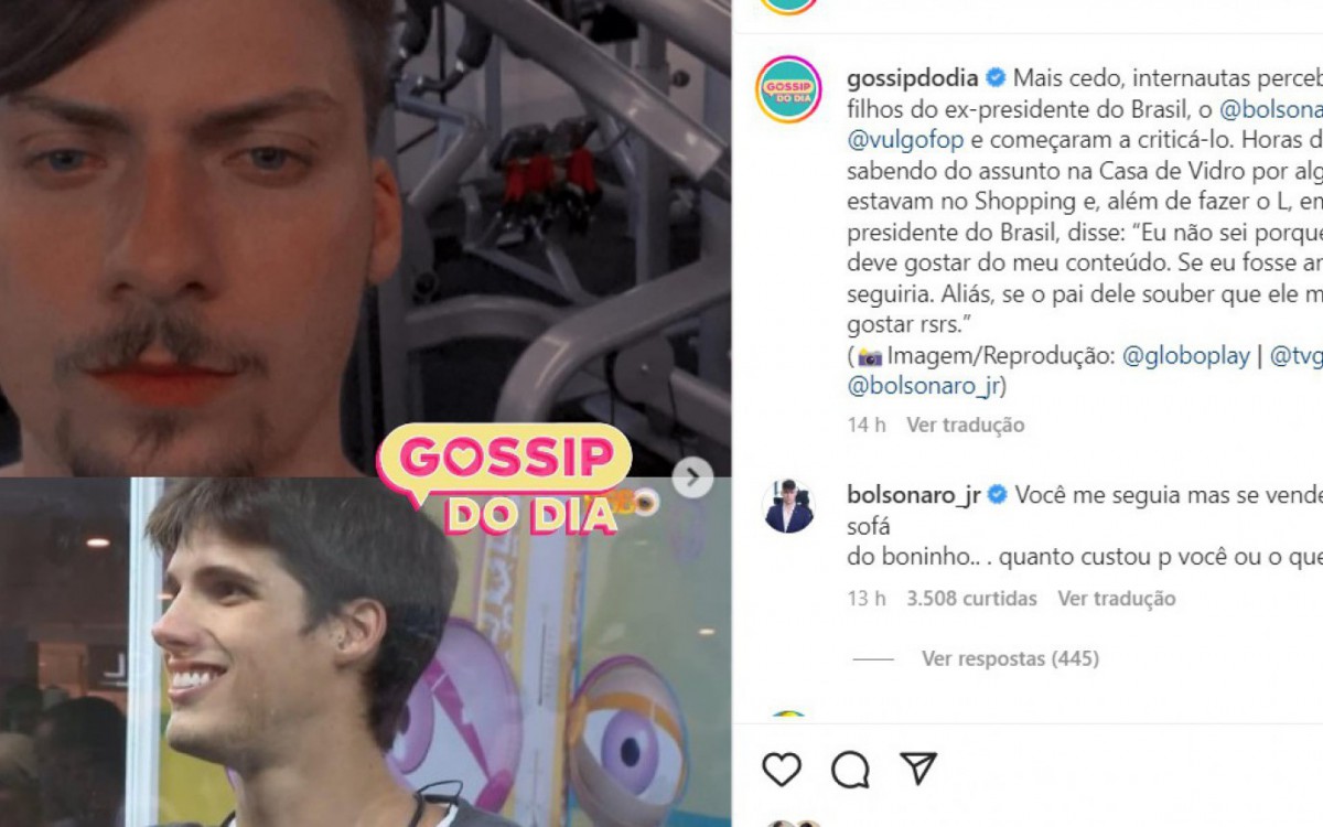 Jair Renan Bolsonaro fala sobre o participante da 'Casa de Vidro' Gabriel Tavares