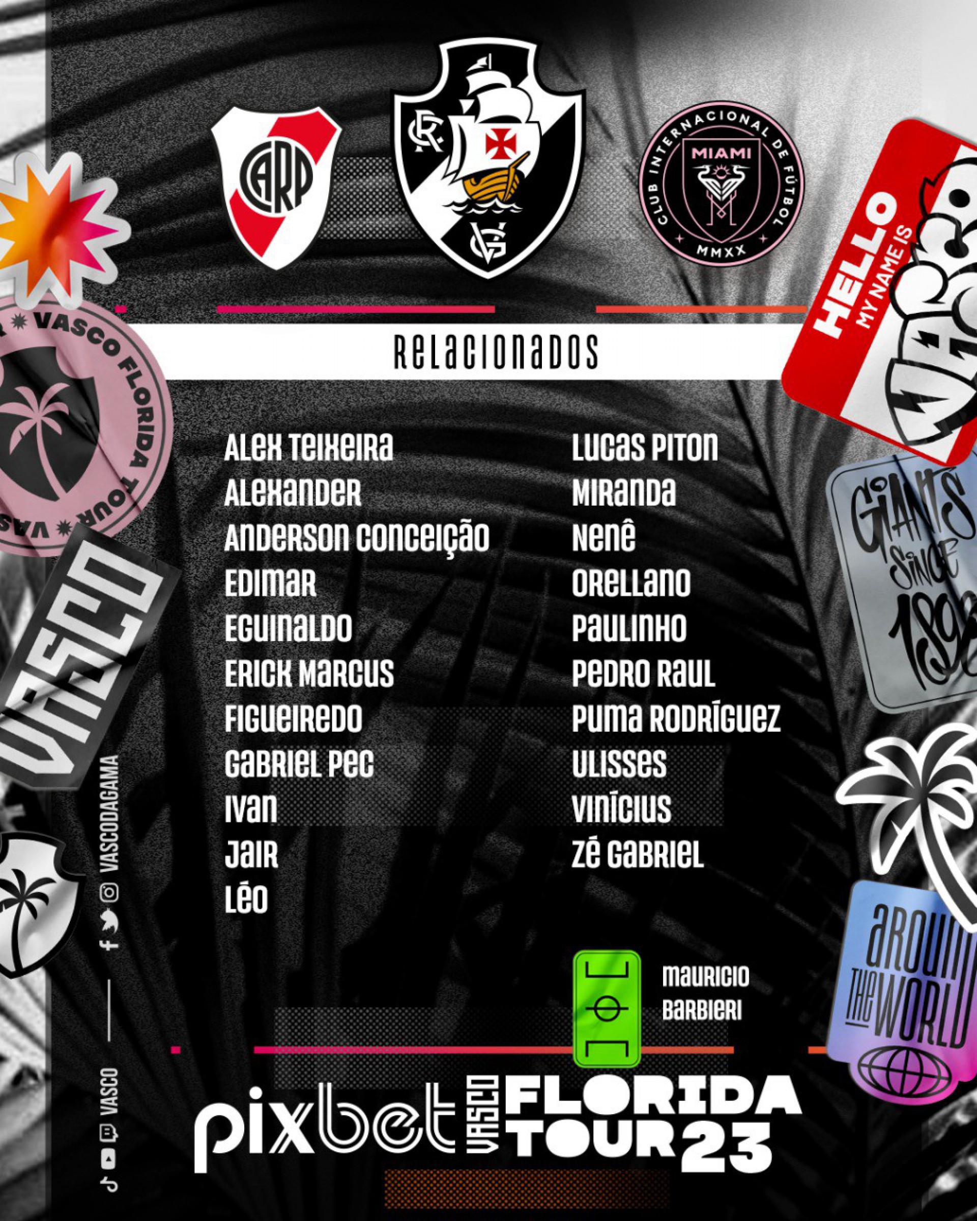 Lista de relacionados do Vasco para o Pixbet Florida Tour 2023 - Foto: Divulgação/Vasco