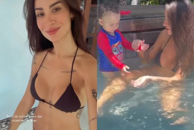 Com Fred no 'BBB 23', Bianca Andrade curte piscina com o filho no Rio