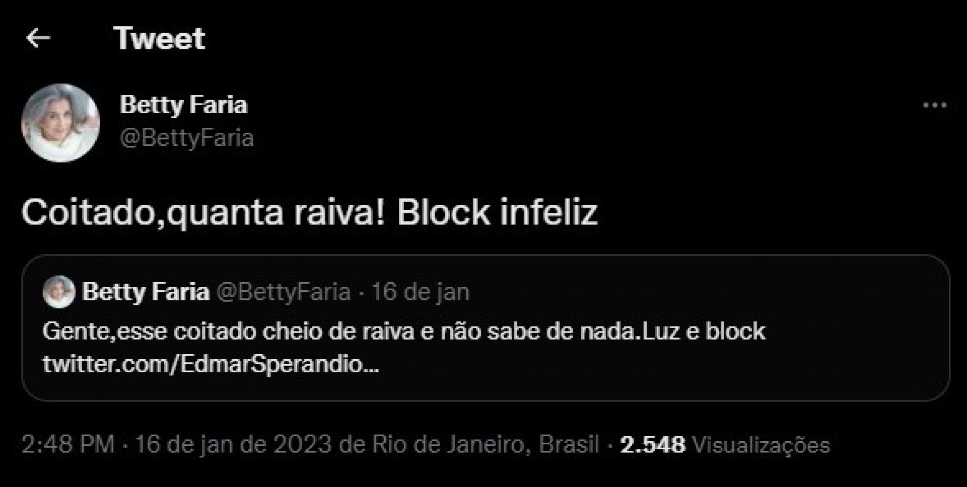 Betty Faria é atacada no Twitter - Reprodução Internet