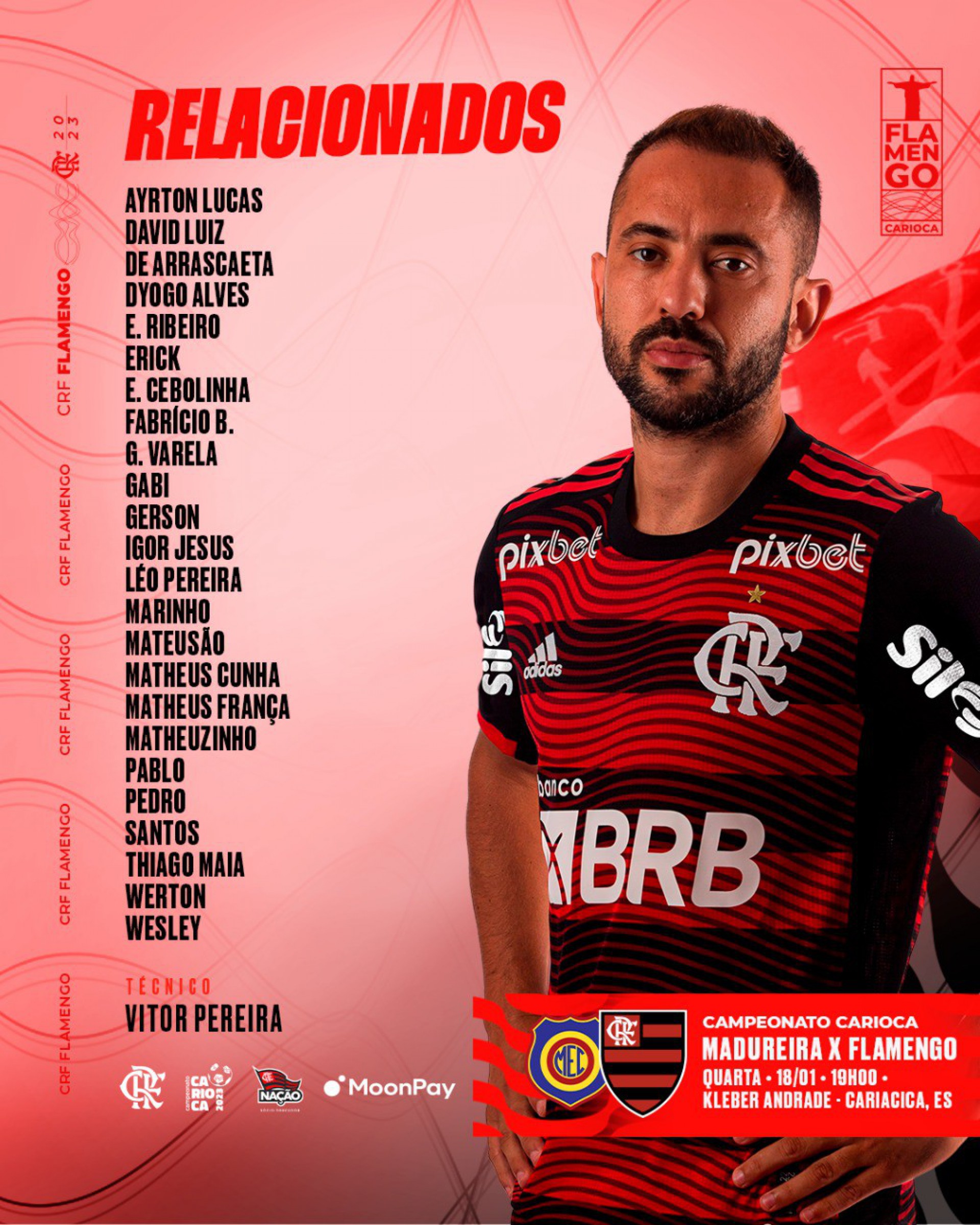 Relacionados do Flamengo para enfrentar o Madureira - Divulgação/CRF