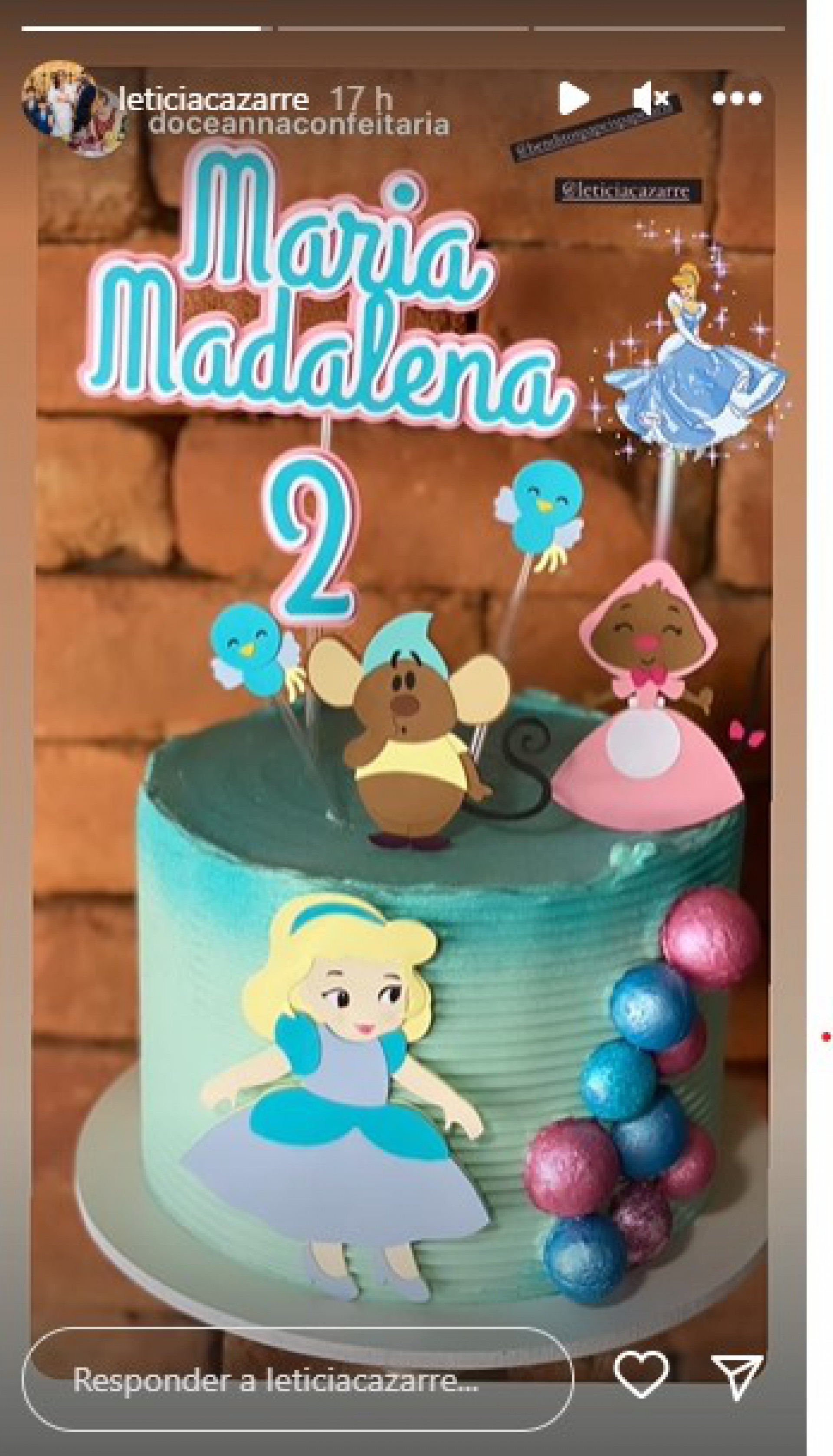 Letícia Cazarré compartilha foto do bolo de aniversário de Maria Madalena - Reprodução Internet