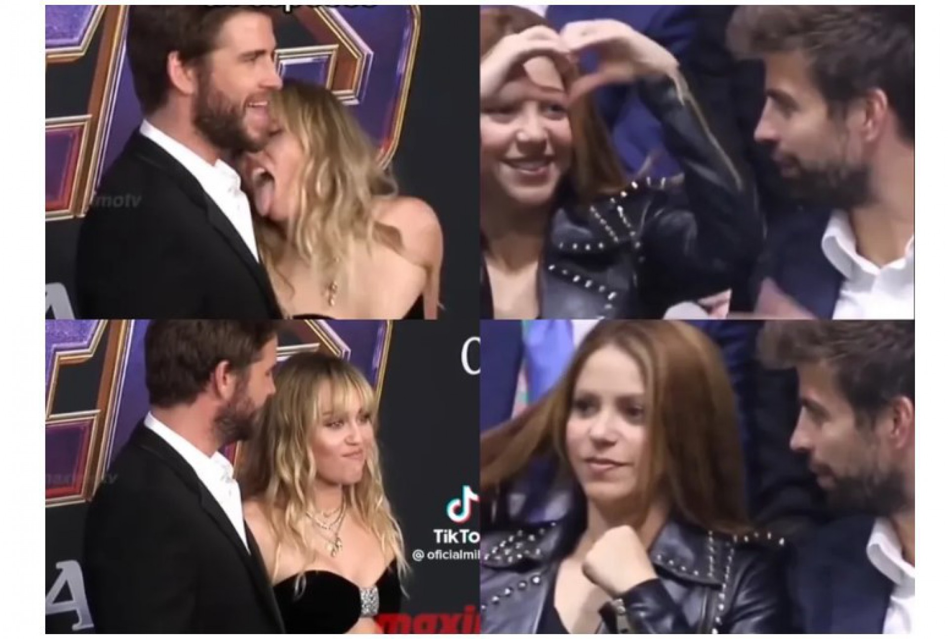 Miley Cyrus e Liam Hemsworth / Shakira e Gerard Piqué  - Reprodução / Tik Tok