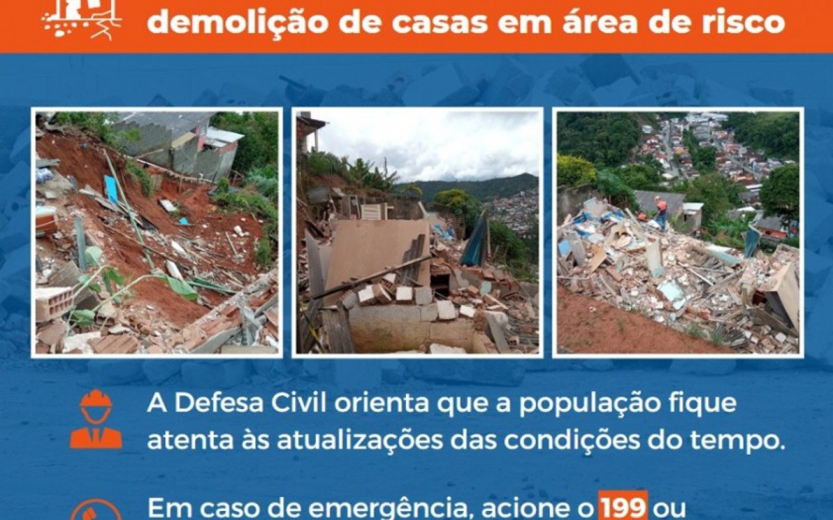 Defesa Civil de Teresópolis faz a demolição de casas em área de risco, na Vila Muqui - Divulgação