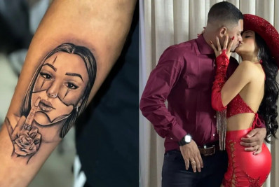 Noivo de Bia Miranda divide opiniões na web ao tatuar rosto da amada no braço