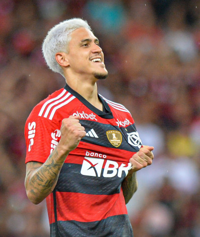 Pedro marca gol durante Flamengo x Boavista, partida válida pela 6a rodada da Taça Guanabara, Campeonato Carioca 2023, realizada no Estádio Maracanã, localizado na cidade do Rio de Janeiro (RJ), na noite desta quarta-feira (01).