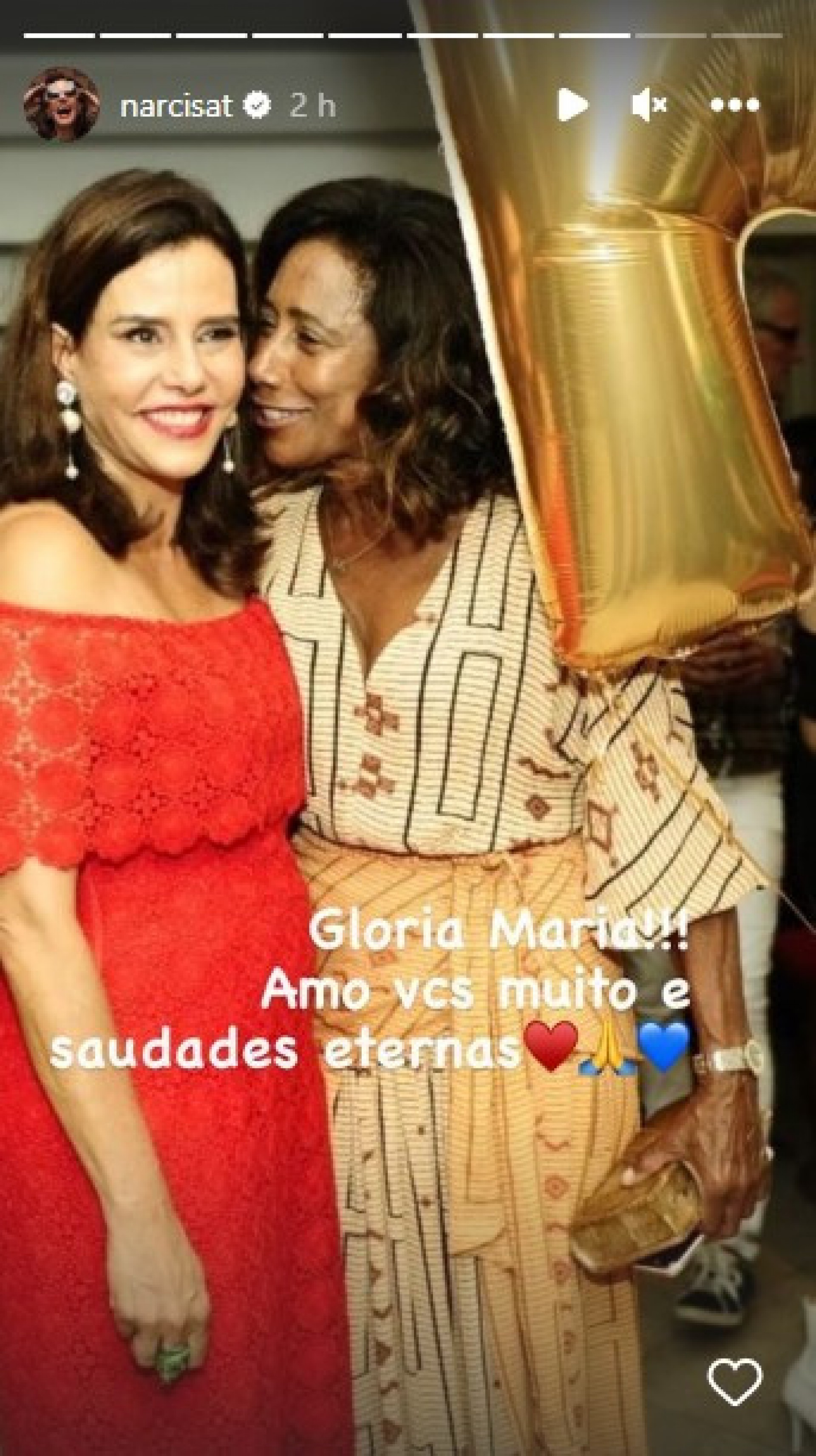 Narcisa lamenta morte de Glória Maria em homenagem para a amiga - Reprodução Internet