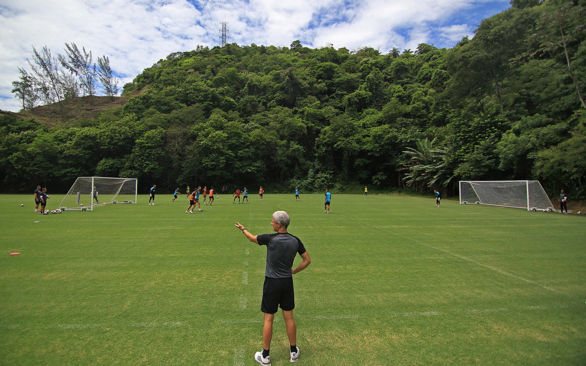 Lu&iacute;s Castro comanda treino do Botafogo: t&eacute;cnico j&aacute; comandou o time em dois jogos no Man&eacute; Garrincha