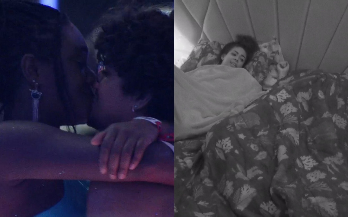 Sarah Aline e Gabriel Santana agitaram o edredom após se beijarem na festa do 'BBB 23' deste sábado - Reprodução/Globoplay